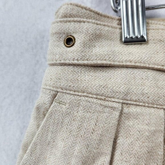 Banana Republic Shorts Womens 10 Cream Herringbone Linen Blend Pleated High Rise - Picture 3 of 11